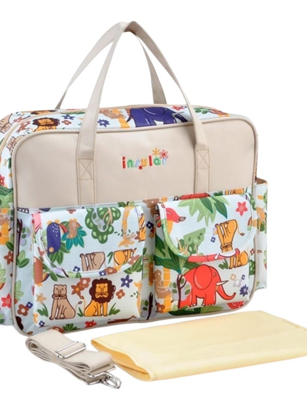 Kids Safari Print Diaper Bag Tote - Cream & Multicolor